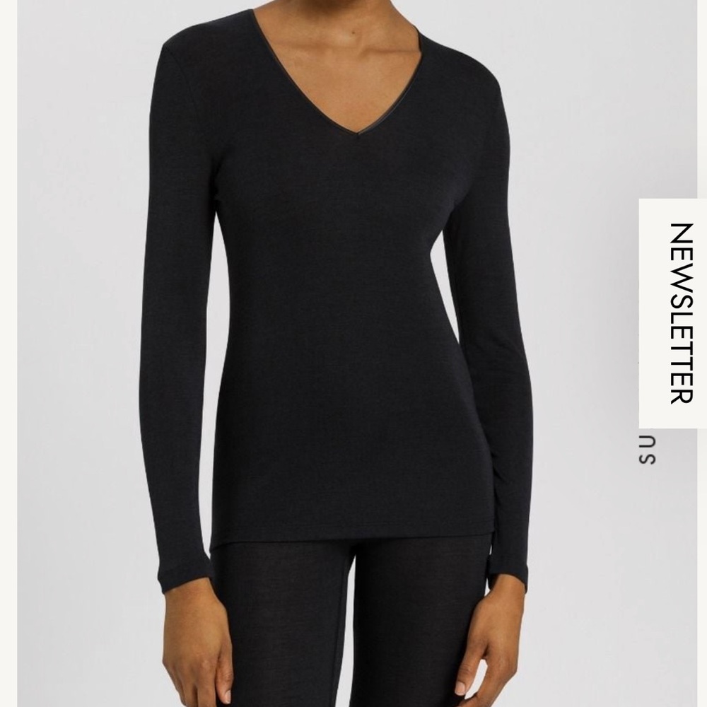 Hanro Woolen Silk Long Sleeve Shirt Top in Black, Size Medium